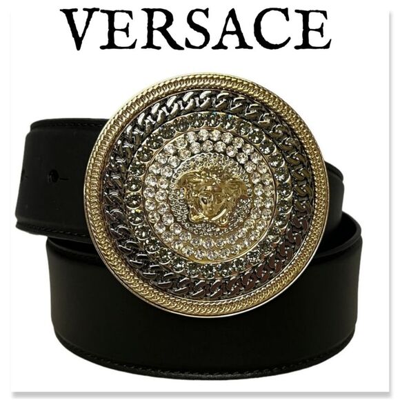 Authentic VERSACE Crystal Medusa Buckle Belt W/ Dust Bag And Pouchette - Picture 1 of 17